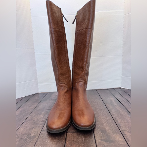 Tory Burch Women's Size 7.5 M Tall Leather Riding Boots Brown Gold Logo - Picture 5 of 16